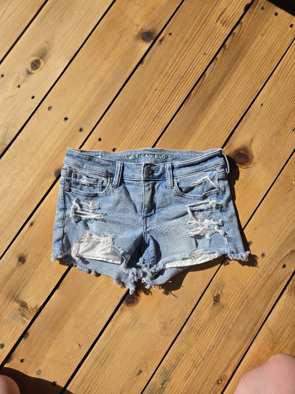 American Eagle Outfitters Light Blue Distressed Jean Shorts